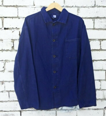 CHORE French Herringbone Cotton Twill Worker Work Jacket - Blue XS