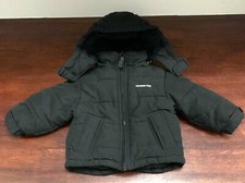 London Fog Black Full Zip Puffer hooded removable coat, size 12 Months