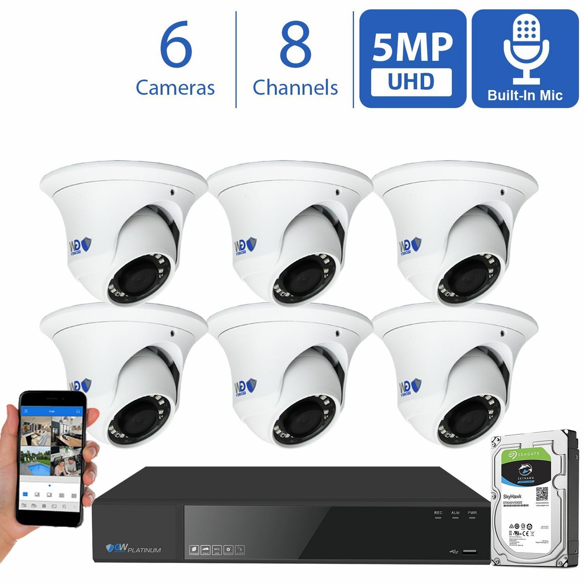 Channel NVR 5MP PoE IP Microphone AI Turret Security Camera  System