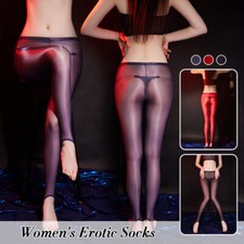 Ladies Oil Shiny Glossy Sheer Transparent Pantyhose Yoga Gymnastics Sports Pants