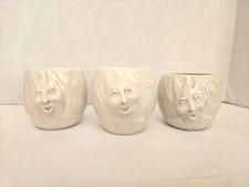 Set Of 3 Studio Pottery Mythical Face Cups Mugs Artisan Beige Ceramic 3" 