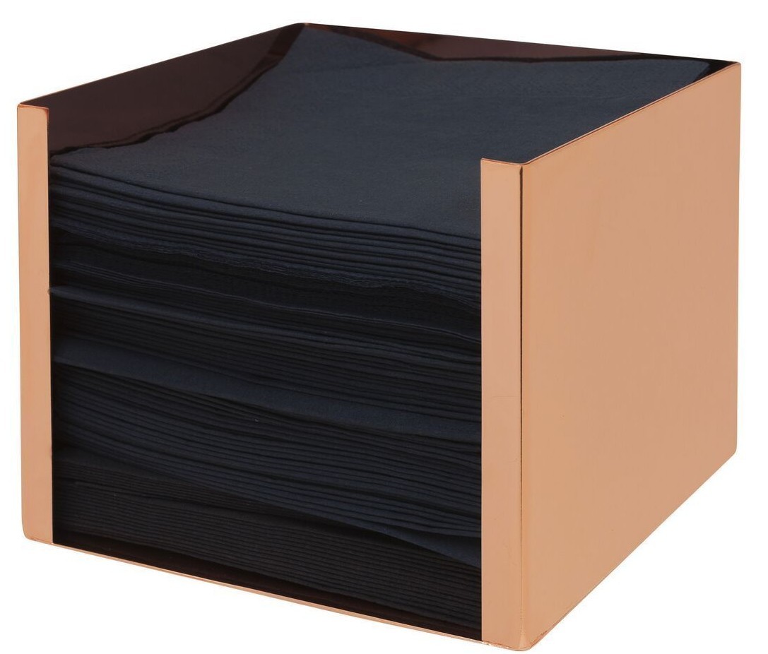 Cocktail Napkin Holder Bar Caddy Copper Plated13cm Square Holds 25cm Serviettes
