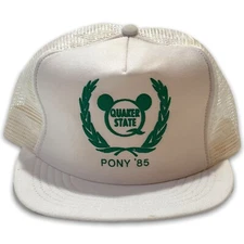 Vintage 80s Quaker State Pony 85 Trucker Hat Puffy Print USA Made Snapback Cap