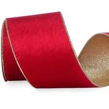 10 Yards 4 Inch Red Velvet Wired Ribbon with Gold Glitter for Christmas Tree