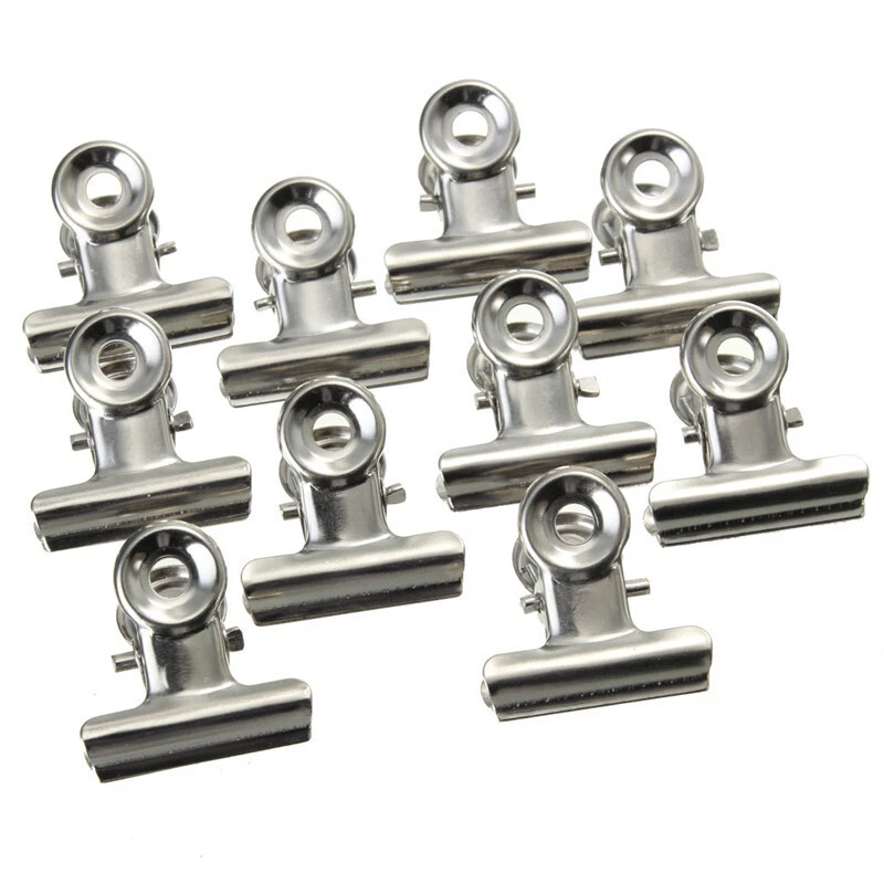 10Pcs Mini Bulldog Letter Clips Steel Silver Metal Paper Binder