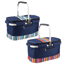 Picnic Basket Insulated Cooler Bag Folding Shopping Hamper Cool Box Navy 35L