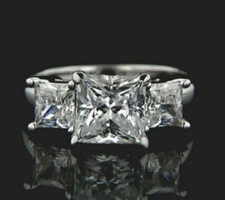 4CT Princess Cut Diamond Three Stone Engagement Wedding Ring 14K White Gold