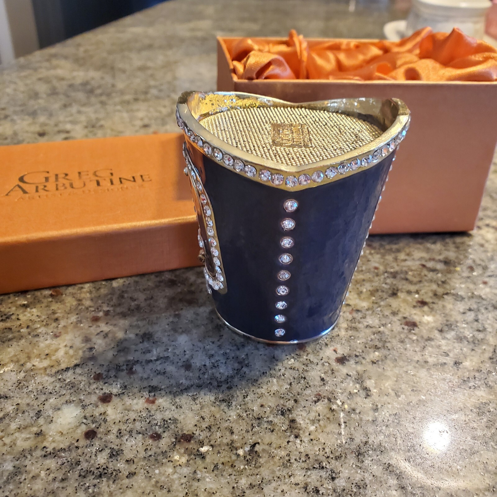 Vintage Greg Arbutine Metal Medieval Crusader Knights Helmet Blue Trinketbox HTF