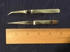 Lot of 2 Micro Cross Locking Tweezers Curved Tip + Straight Tip For Hobby Models