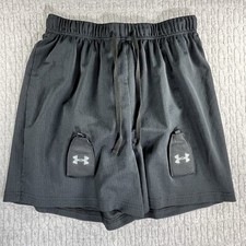 Under Armour Mesh Athletic Shorts Mens L Black Drawstring Logo Gym Workout