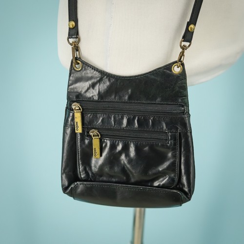 Hobo Crossbody Black Leather Adjustable Strap Interior Exterior Pocket Bag Purse - Picture 2 of 4