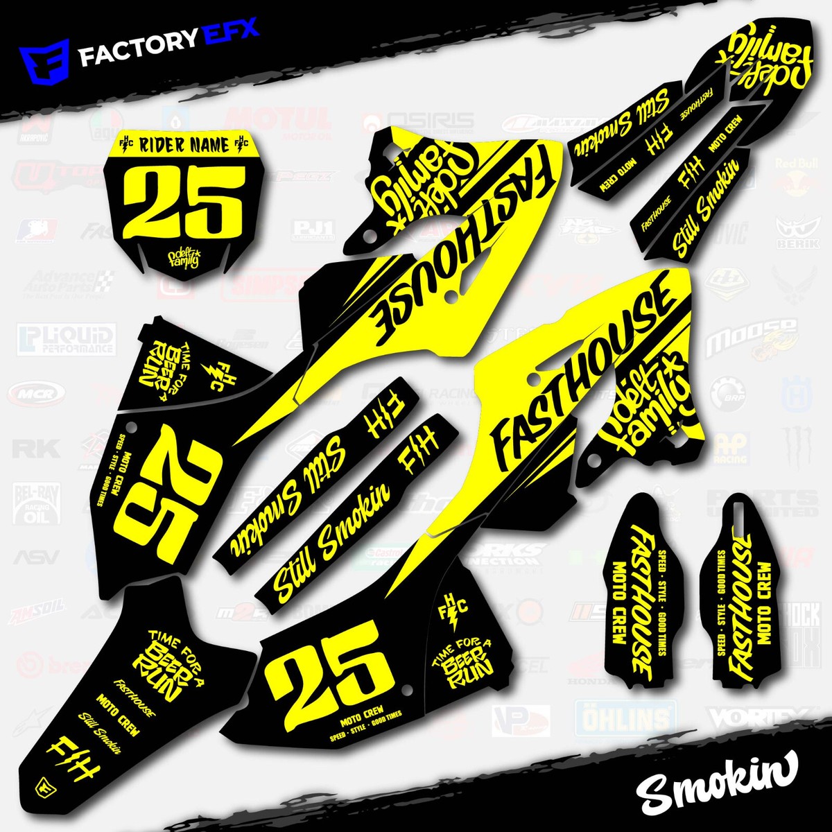 Black Yellow Smokin Graphics Kit fits Yamaha Yz125 Yz250 22-24