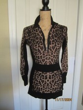 CACHE Women's Long Sleeves 1/2 Chest Zipper Animal Print Stretchy Top size S