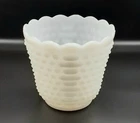 Vintage Fire King Milk Glass Hobnail/Bars Planter Vase Bowl Scalloped Flared