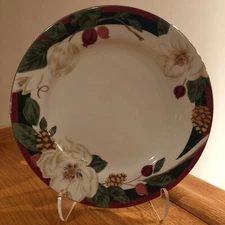 Fairfield (Tienshan) Magnolia 10.5” Bone China Dinner Plate w/ Gold Trim ~ NWOB