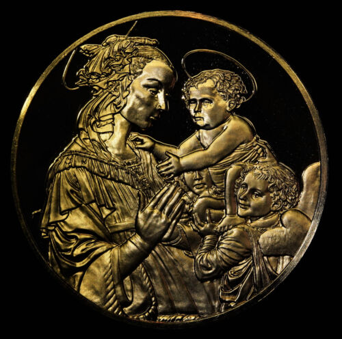 Madone & Enfant Jésus Anges OR 24 carats Franklin comme neuf argent 925 art rond C2759 - Photo 1/9