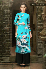 Blue Ao Dai Cach Tan, Ao Dai Lua My in 3D "NO Pants" 02109