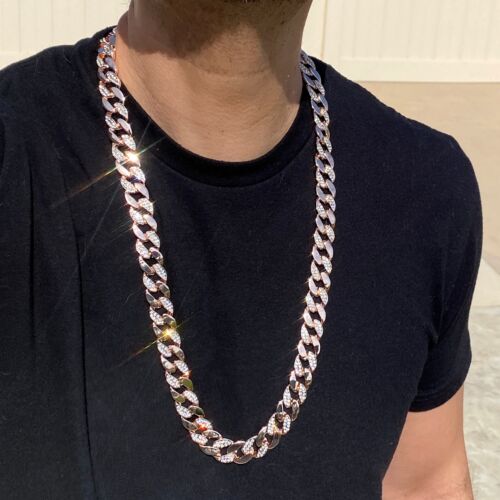 Herren 14K rosévergoldet kubanisches Glied Eisbling Kette simuliert CZ Halskette 30" - Bild 1 von 12