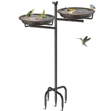 Metal Bird Bath for Outside, Vintage Freestanding Birdbaths Feeder Bowl, Stab...