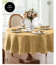 Elrene Caiden Damask Tablecloth - 90" Round, Gold