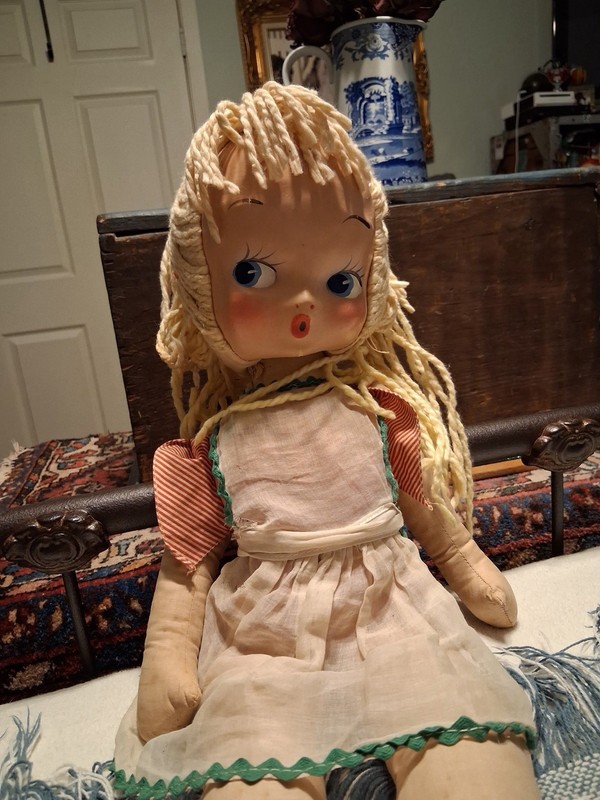 Vintage Soft Cloth Girl Doll With Painted Face 25”