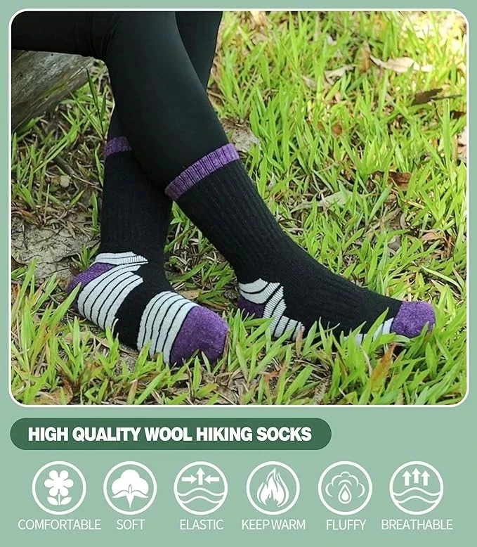 Wool Socks for Women Hiking Thermal Winter Thick Warm Cozy Boot Socks - Image 3 of 4