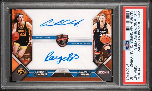2023 Bowman U Now Caitlin Clark Paige Bueckers March Madness Dual Auto /5 PSA 10