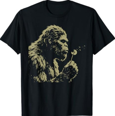 Blowing Wishes Funny Bigfoot Blowing Dandelion Vintage Art T-Shirt