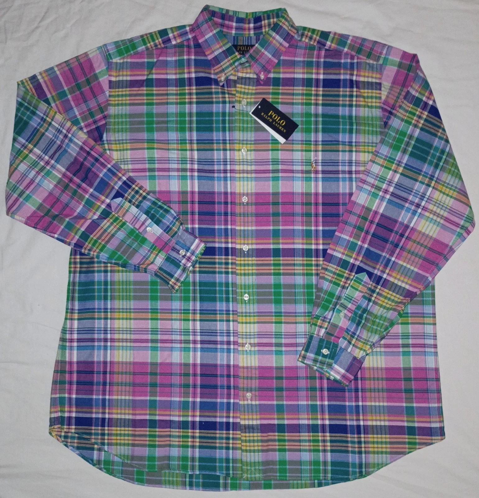 Polo Ralph Lauren Men 2XLT Plaid Oxford LS Shirt Colored Pony Classic Multi NWT