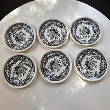 Set Of 6 Copeland Spode Black Marina Bread Plates Gadroon Edge- Vintage, Crazing