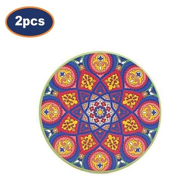 Keramik Untersetzer Set Mediterran Mandala Design Böhmisch 2 Teile Rund Trinkpads