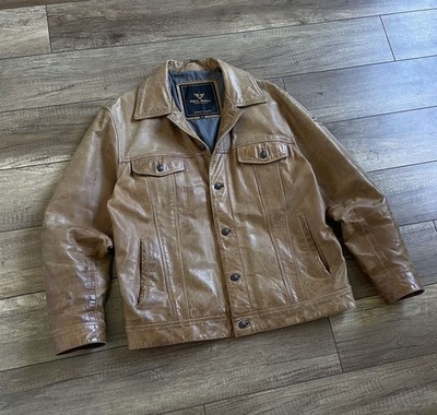 Men's Pall Mall American Leather Trucker Biker Jacket XL Brown