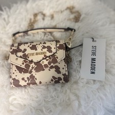 Steve Madden Ivory Brown Animal Print Studded Shoulder Bag Detachable Strap