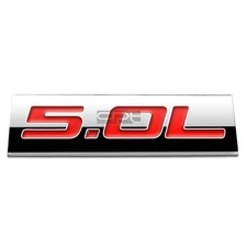 BUMPER STICKER METAL EMBLEM DECAL TRIM BADGE POLISHED CHROME RED 5.0L 5.0 L