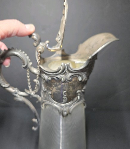 Ornate Antique Victorian Threaded Glass & Silver Plating Carafe/Pitcher/Ewer - Picture 15 of 18