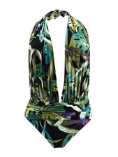 Vince Camuto Women's Halter Plunge-Neck One-Piece Swimsuit 6, Black Multi 