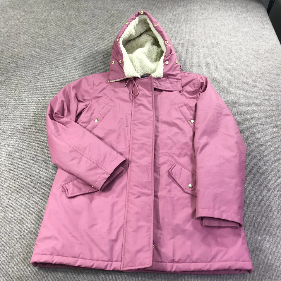 Abrigo J Crew Mujer Grande Alto Rosa PrimaLoft Con Capucha Forrado Sherpa Invierno Parka Foto 2 de 4