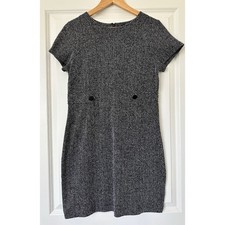Tahari Grey Shift Dress Womens Medium Short Sleeve Textured Work Career Buttons