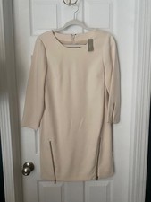 NWT J.Crew ivory 3/4 sleeve crepe shift dress with zippers sz 4