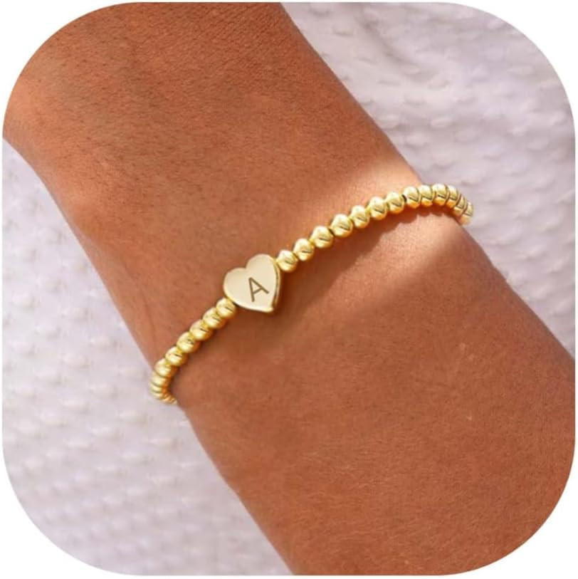 Beaded Bracelets for Women Dainty Heart Initial Bracelet Letter A-Z Charm Bracel