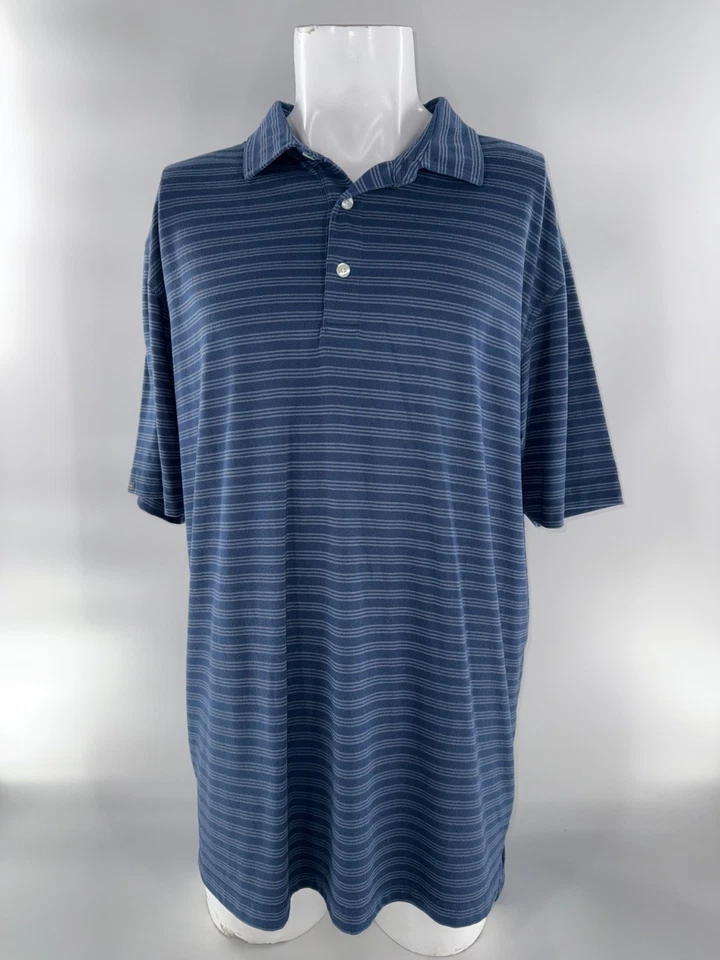 Camisa polo de golf Dunning para hombre XXL azul a rayas poliéster rayón YGI H5-18 Foto 2 de 4