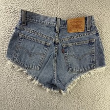 Vtg Levis 550 Shorts Womens 10 Blue Denim High Rise Cutoff Distressed Frayed Hem