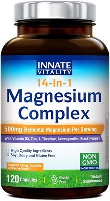 Innate Vitality 14 in 1 Magnesium Complex for Women Men, 120 Count, Non-GMO