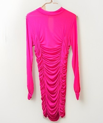 pink bodycon dress fashion nova Sheer Rouched Neon Sexy Stretchy Sz M/L dress_type_Interview V Neckline Vesper Square neck bodycon Color:Teal Green