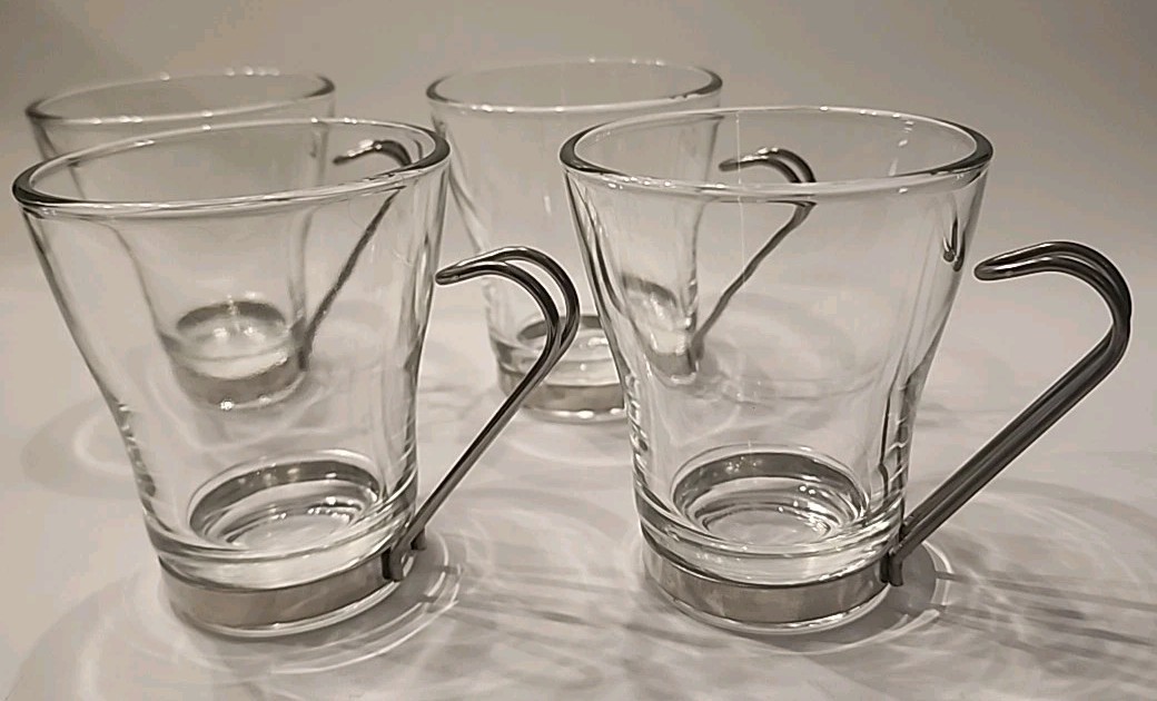 Vitrosax Italy 4-Piece Espresso Glasses with Metal Handle 2.5 Inches Tall