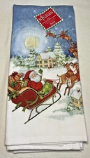 KAY DEE  KITCHEN TOWELS (2) SANTA REINDEER 18 X 28 100% COTTON TERRY NWT