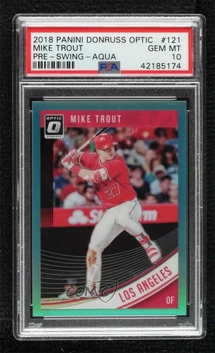 2018 Donruss Optic Aqua Prizm Mike Trout (Batting Leg Kick) PSA 10 GEM MT 15r3