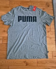 Image of Puma men's grey short sleeve T shirt, size M