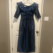 Teri Jon-Rickie Freeman Navy Blue Silk Formal Gown Sz 6 (E1375)