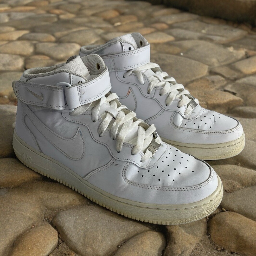 Nike Men's Air Force Mid 315123-111 Triple White AF1 Sneakers - Main Image